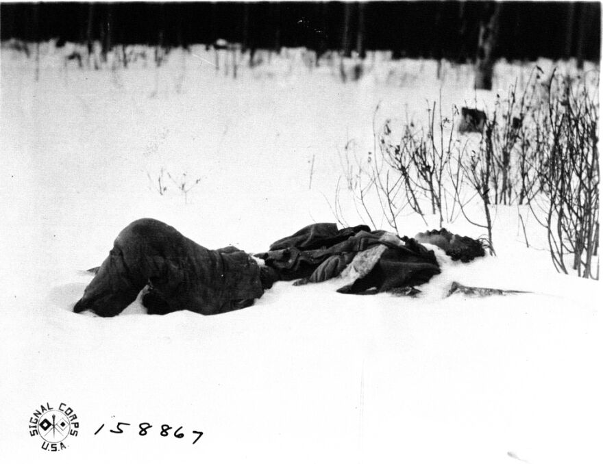 Bolszewicki żołnierz zabity podczas ataku na pozycje Amerykanów. Okolice Archangielska, 8 kwietnia 1919 roku