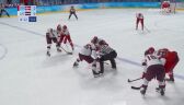 Pekin 2022 - hokej na lodzie. Dania - Łotwa: gol Poulsena na 1:0