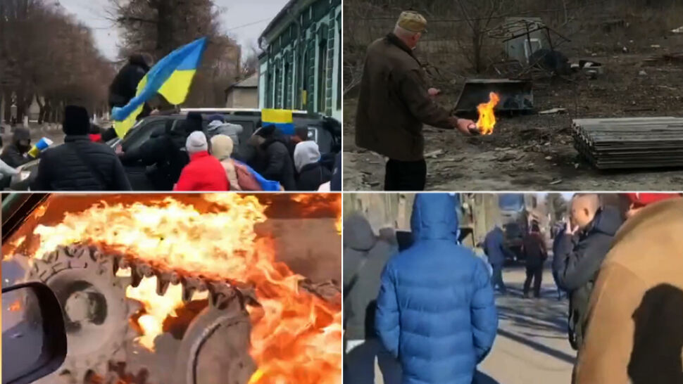Cywile kontra rosyjscy żołnierze. Blokują przejazdy czołgów, rzucają koktajlami Mołotowa